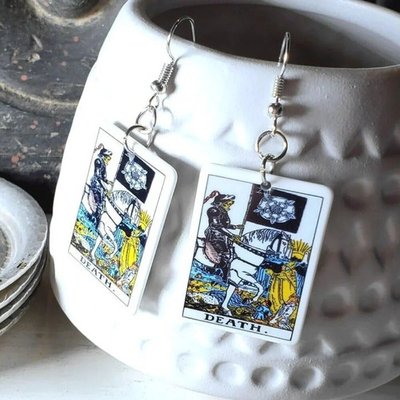 Mystical Tarot Card Death Transformation Oracle Archetype Lightweight Earrings - Picture 2 of 5